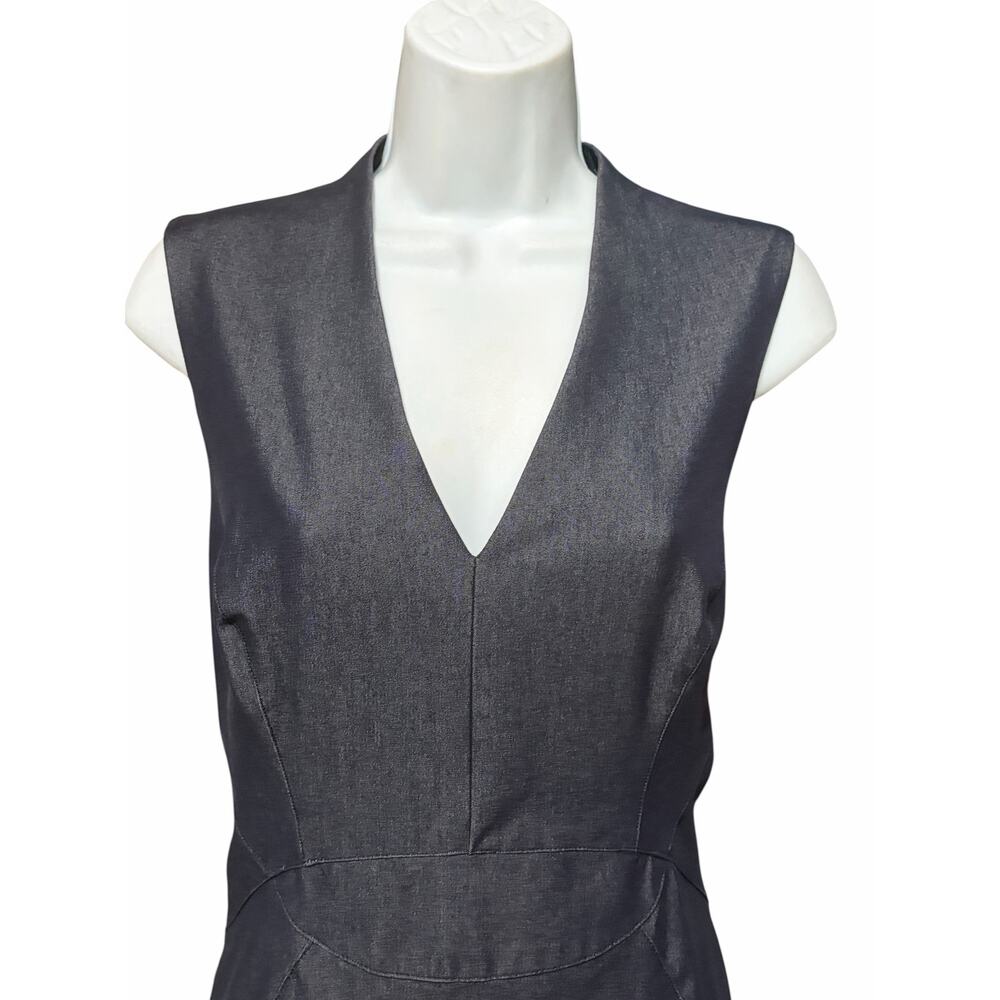 White House Black Market Gray Sheath Dress Sleeveless V-Neck Size 10 - Picture 4 of 8